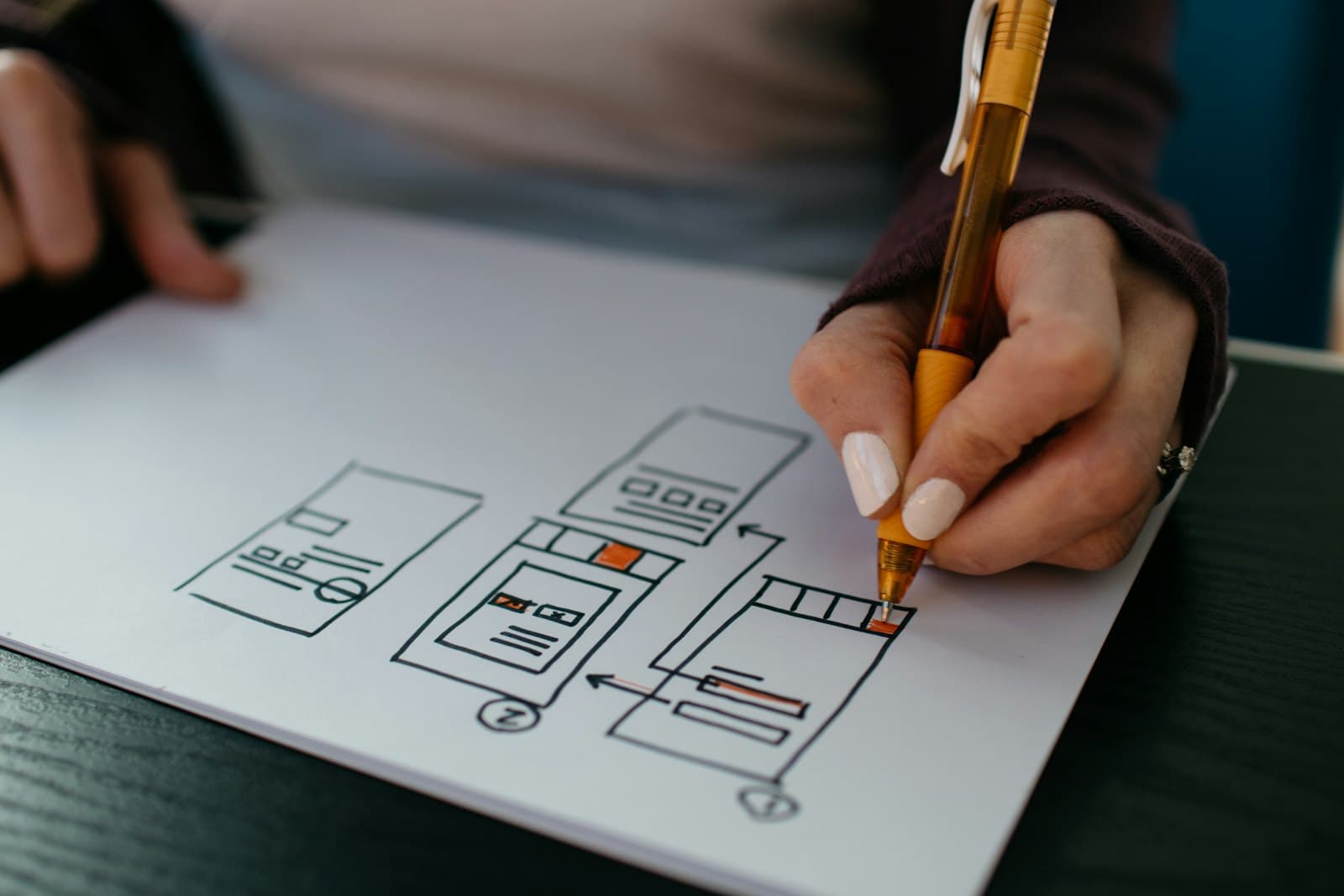 A hand drawing wireframes of an application interface