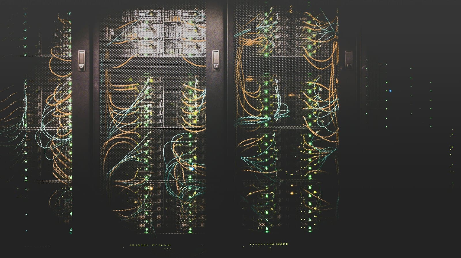 Server cabinets with network cables in a data center